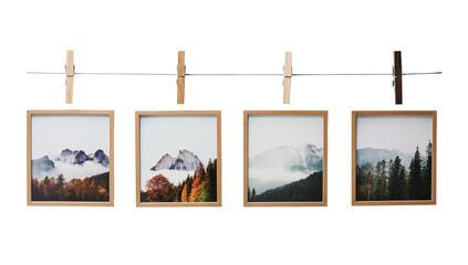 Mountain Landscape Triptych: Modern Wall Art Decor on transparent background png