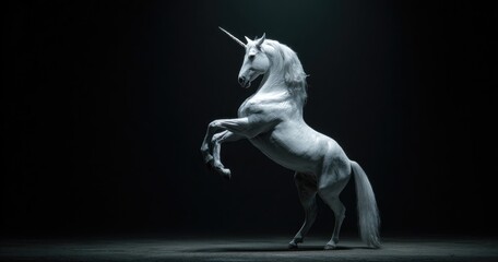 White unicorn rearing, dramatic lighting (1)