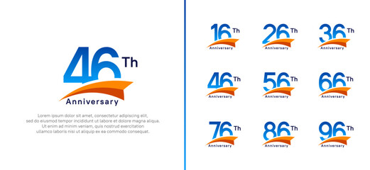 set of anniversary logo style orange ribbon. vector design blue color for celebration