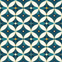 Fototapeta premium Seamless pattern Peranakan geometric flowers white turquoise