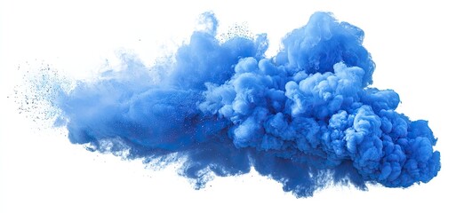 Abstract cloud of vibrant blue ink or dye, spreading and mixing on a white background