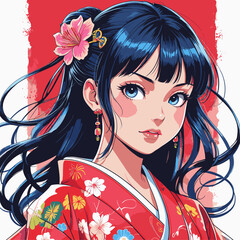 vector illustration of anime woman wearing kimono © azharine