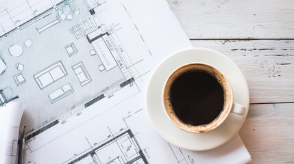 A white ceramic coffee cup filled with black coffee sits on a wooden surface with a small white saucer,