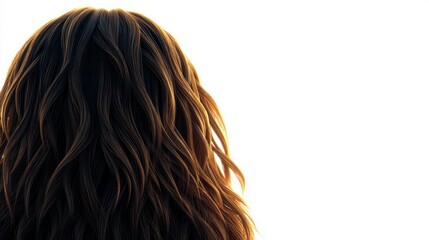 Fototapeta premium Close up from behind of a person's wavy dark brown hair illuminated by bright sunlight