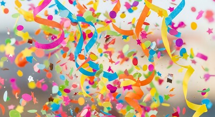 Fototapeta premium Vibrant explosion of confetti and streamers creating a festive atmosphere celebration joy