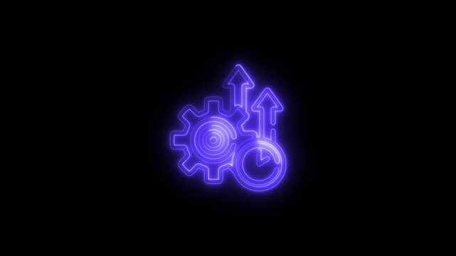 Glowing neon productivity icon 4k isolated on black background. productivity animated icon.