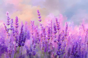 Fototapeta premium Lavender Flower Field in Soft Watercolor Painting Style