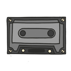 Obraz premium Hand-drawn illustration of a vintage cassette tape with a simple, cartoon-style design. Perfect for retro-themed media, music, and nostalgic content.