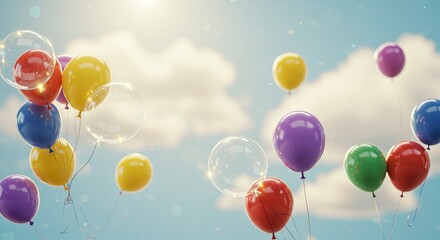 Colorful balloons floating in blue sky
