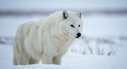 Arctic wolf stands proudly in soft winter light. AI Generated
