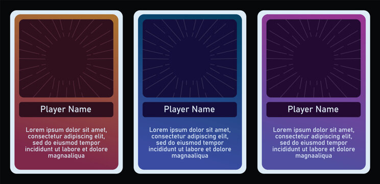 Editable Fantasy RPG Game Card Templates with three color option for Player Profile, Character Stats, and Role Information UI Design for Trading Card and Board Games