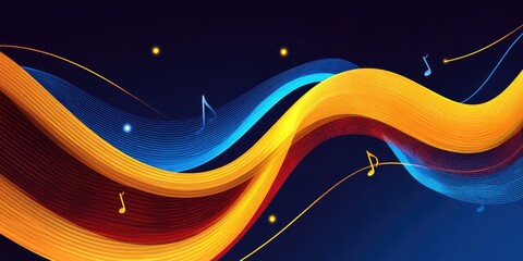 Abstract music wave art with vibrant colors and musical notes