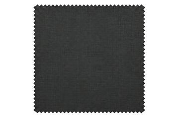 Square sample of black technical fabric with a zigzag edge isolated on a transparent background