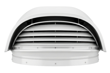 White plastic rooftop ventilation cap with louvered exhaust isolated on a transparent background