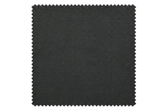 Square sample of black technical fabric with a zigzag edge isolated on a transparent background