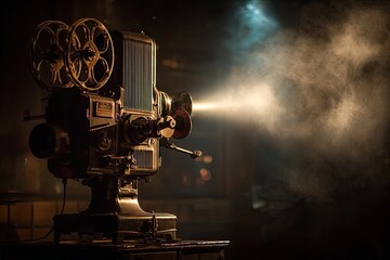 Fototapeta premium Vintage film projector in a dark theater