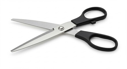 Sharp silver scissors gleam brightly against a stark white background. AI Generated