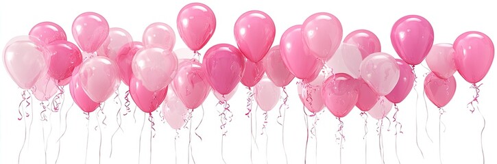 Pink balloons, many shades, on white background