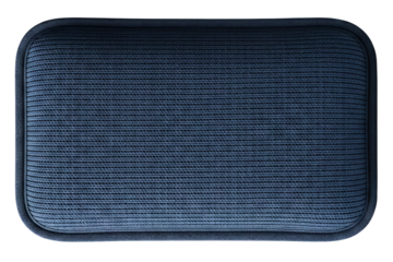 Rectangular dark blue patio furniture cushion with ribbed fabric isolated on a transparent background