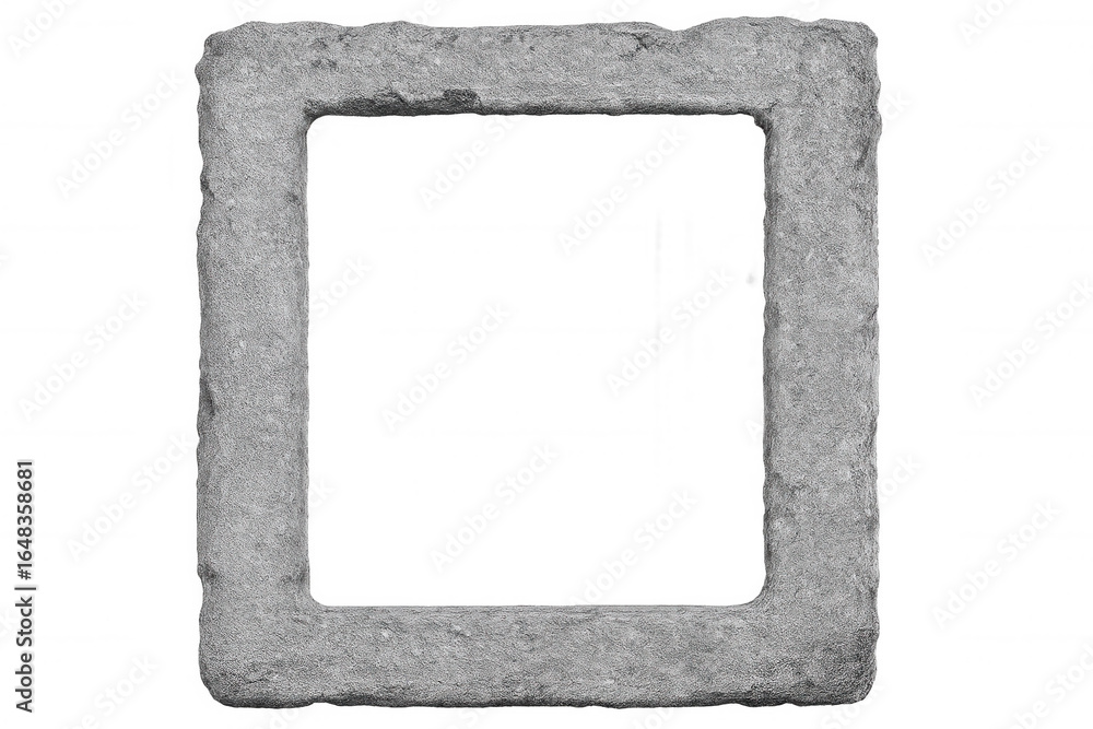 Poster stone frame forming a transparent empty space, ideal for displaying designs or images with a natural