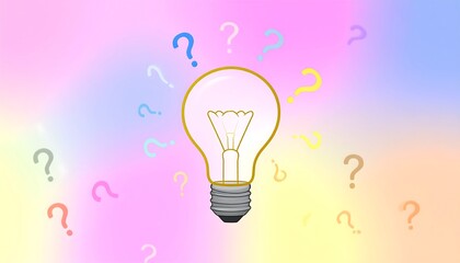 Lightbulb with colorful question marks