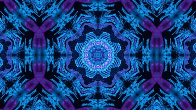 Mesmerizing blue digital kaleidoscope effect with pulsing pink highlights, creating abstract hypnotic patterns