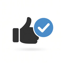 Obraz premium Vector of thumb up with check mark. Icon of opinion. Pictogram of assessment, evaluation, feedback. Symbol of positive attitude