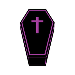 Obraz premium Black coffin with a purple outline and cross suitable for halloween themed designs, gothic concepts, and dark graphic projects.