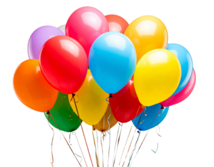 Vibrant balloons descending on black backdrop PNG