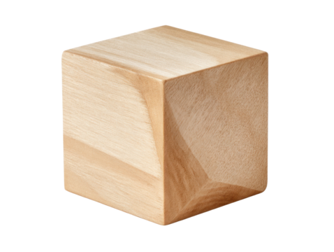 Light wood cube with beveled edges against black geometric natural, Isolated On Png Transparent Background