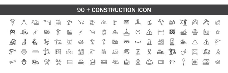set of 90 + construction icon in  black color vector illustration in AI , EPS , PNG , JPG format 