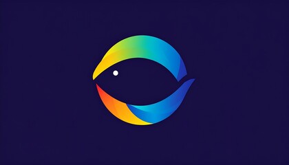 Abstract colorful fish logo on a dark background