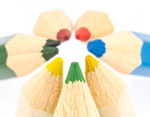 Colorful pencils clustered in a circle