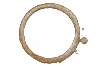 Coffee cup stain ring forming a perfect circle on a transparent background, ideal for graphic design projects