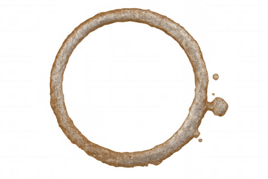 Coffee cup stain ring forming a perfect circle on a transparent background, ideal for graphic design projects