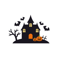 Design flat spooky halloween haunted house 