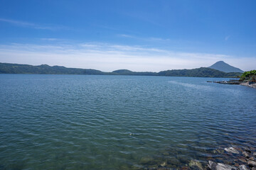 指宿の池田湖と開聞岳