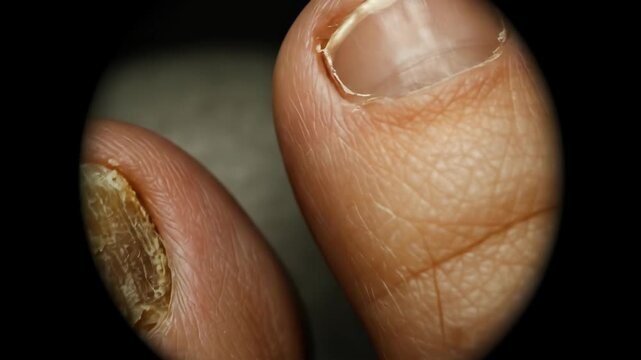 Close-up of Toenails, One with Possible Fungal Infection