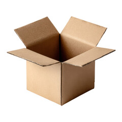 Open cardboard container with brown flaps against black image, Isolated On Png Transparent Background