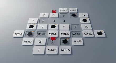 Minesweeper Game Board with Bombs and Numbers