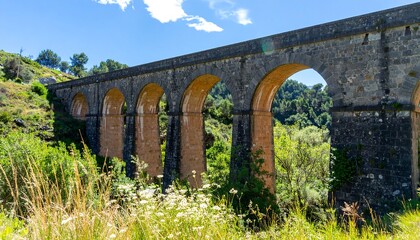 Fototapeta premium Ancient stone arch bridge spanning a valley