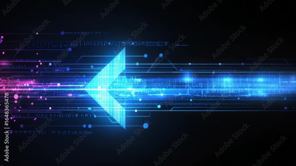 Poster abstract digital background with neon colors and geometric shapes in motion representing data transf