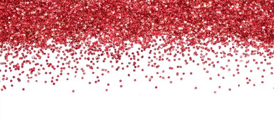 Red glitter confetti falling on white background