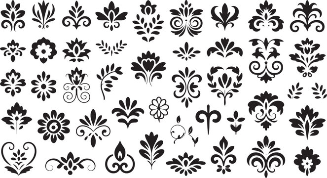 Black Damask Floral Patterns and Designs