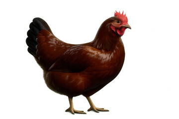 Fototapeta premium Brown hen standing in full-body profile, transparent backdrop highlighting detailed feathering for agricultural imagery