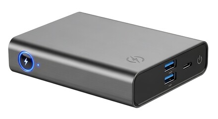 Fototapeta premium Portable Power Bank with Multiple USB Ports Isolated on White Background