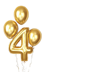 Gold balloons lift a number four