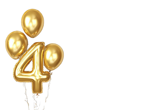 Gold balloons lift a number four