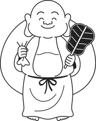 シンプルな布袋尊のイラスト（白黒）