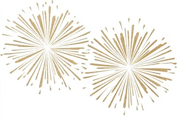 Two gold fireworks bursts on a white background